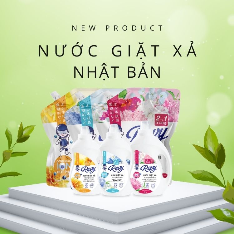 Thùng 4 túi Nước giặt xả 2 trong 1 Revy - Công nghệ ion Nhật Bản - Túi tiết kiệm 3.2 Kg Hoa Hạ