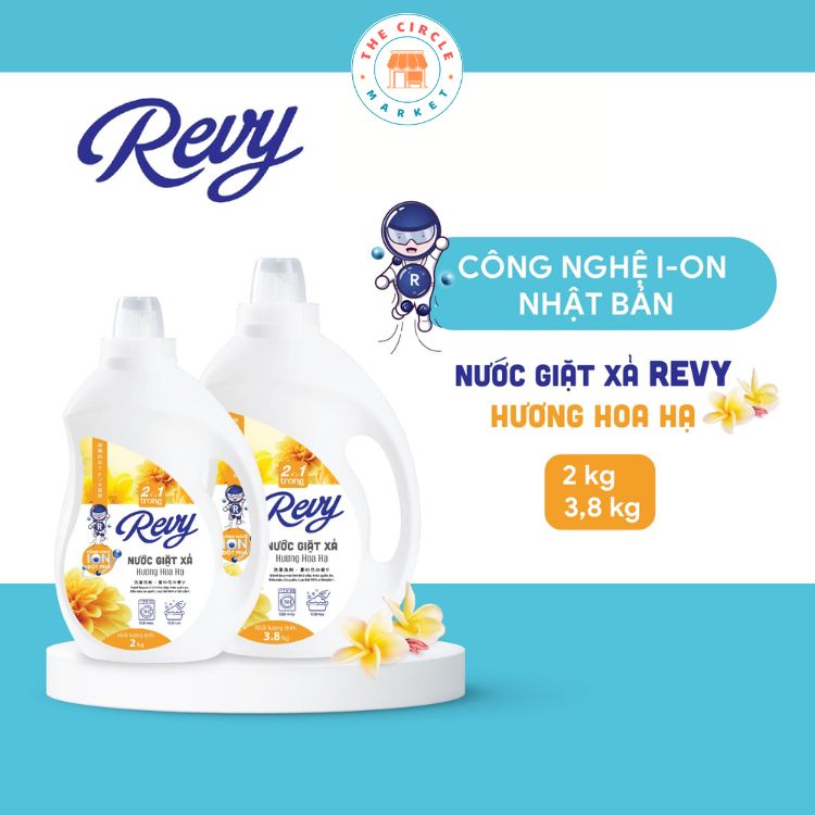 Nước giặt xả 2 trong 1 Revy - Công nghệ ion Nhật Bản - Chai 3.8 Kg Hương Hoa Hạ