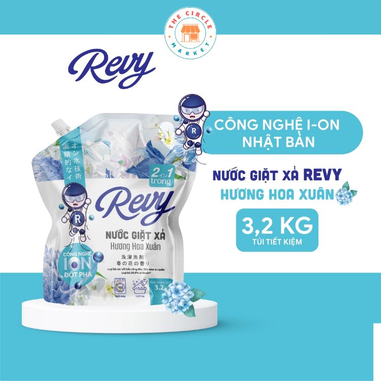 Nước giặt xả 2 trong 1 Revy - Công nghệ ion Nhật Bản - Túi tiết kiệm 3.8 Kg Hương Hoa Xuân