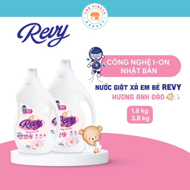 Nước giặt xả 2 trong 1 em bé Revy 1.8kg - Công nghệ ion Nhật Bản Hoa Anh Đào