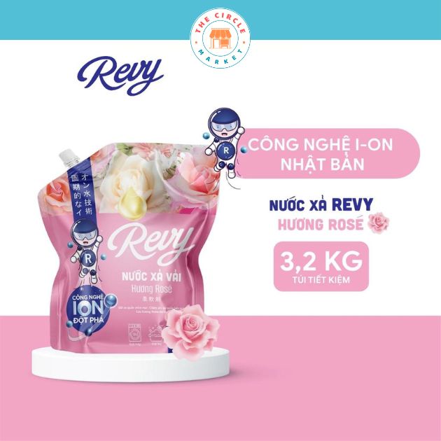 Nước xả vải Revy - Hương Rose Túi tiết kiệm 3,2kg