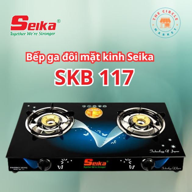 Bếp Gas Đôi Mặt Kính Seika (Sen Nhôm) SKB117 – Hàng Chính Hãng