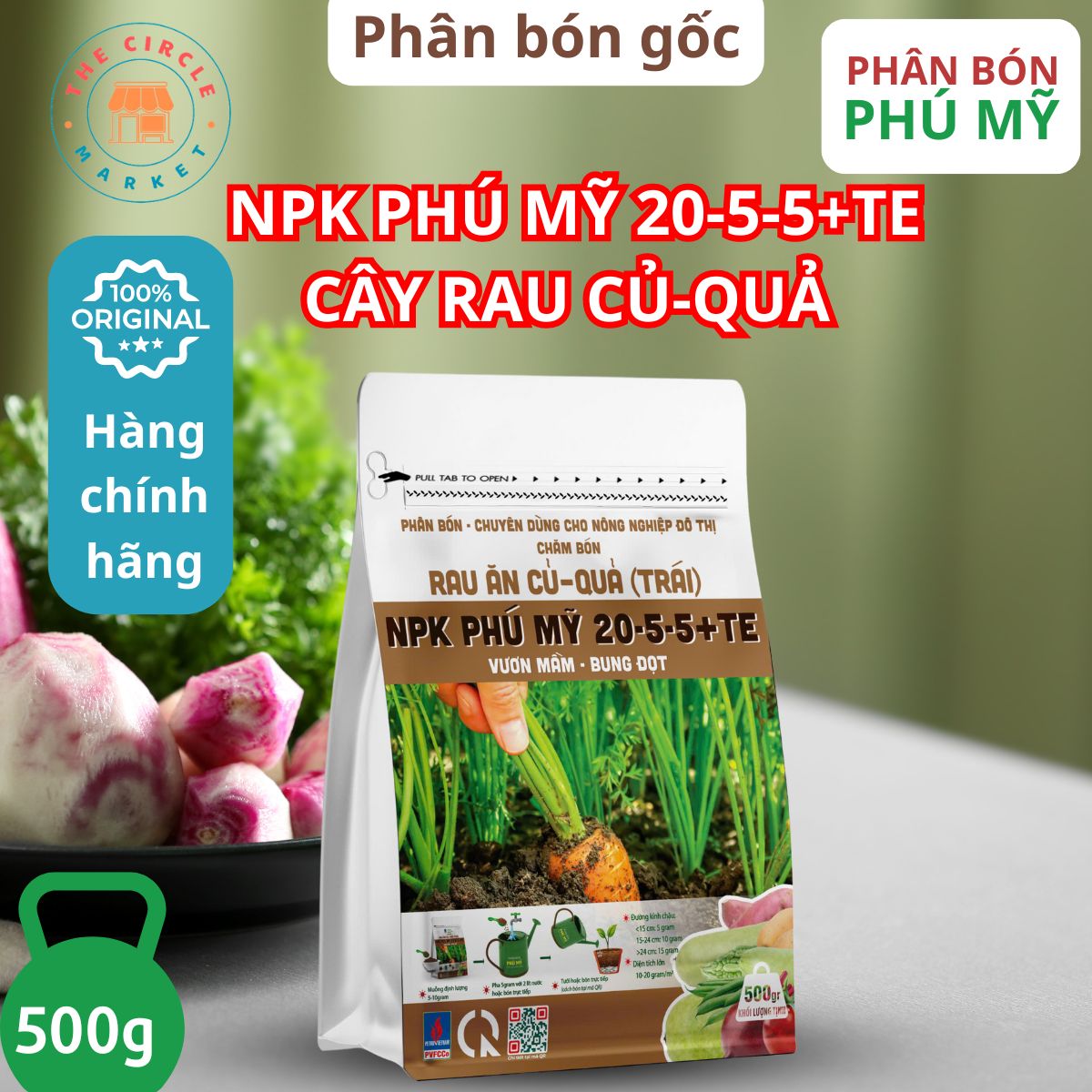 Phân NPK Đạm Phú Mỹ 20-5-5+TE cho cây rau củ quả (500g)