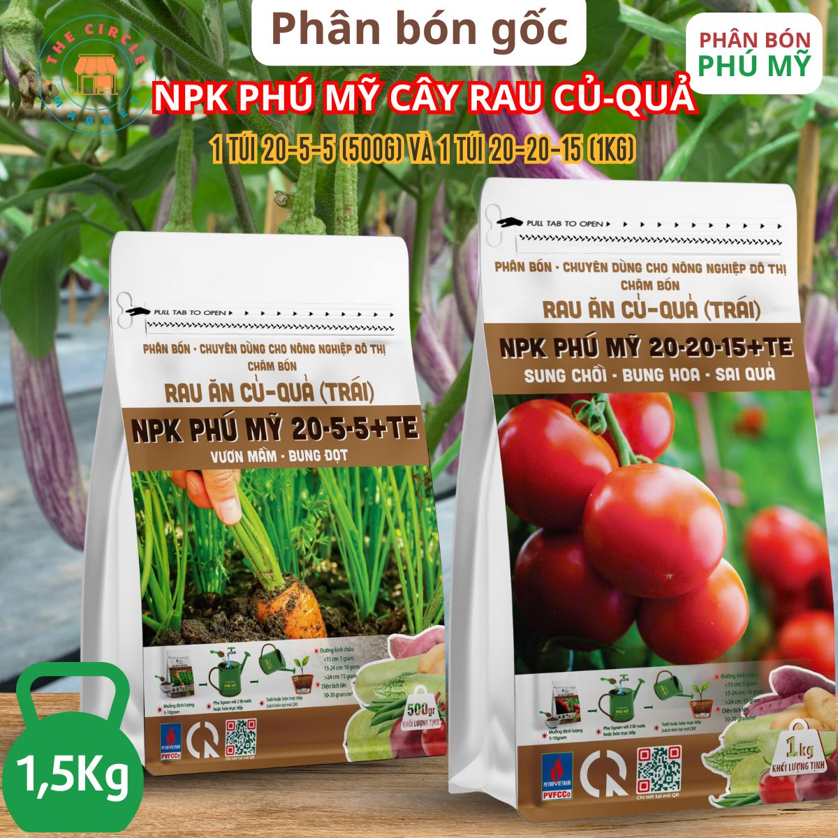 Combo 2 túi phân Đạm Phú Mỹ cho cây rau củ quả (500g + 1Kg)