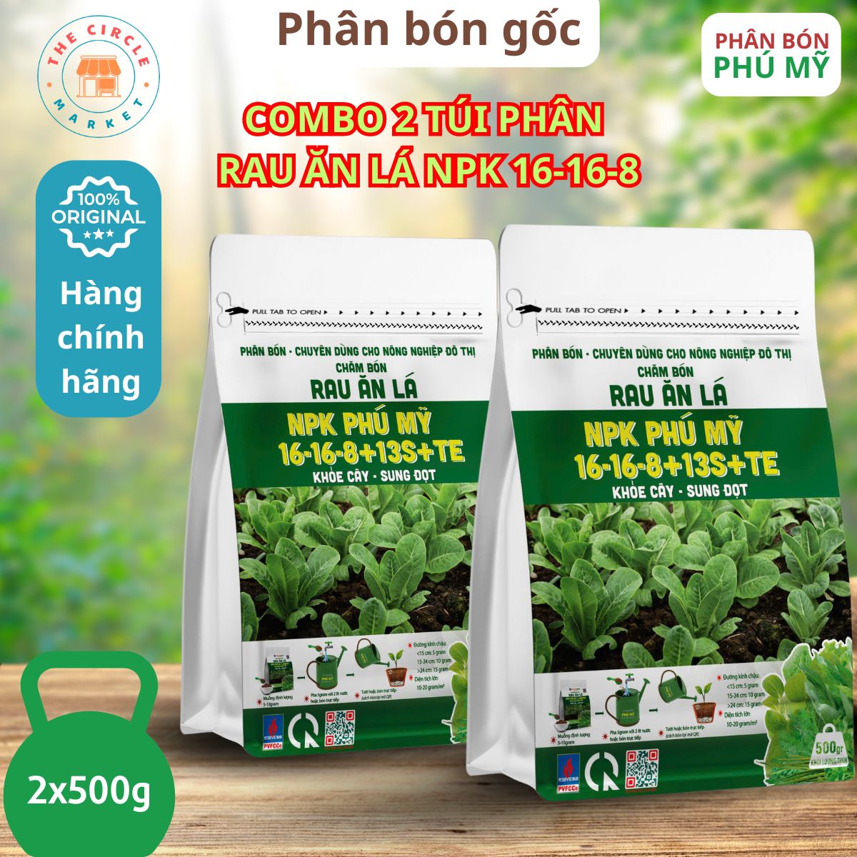 Combo 2 túi phân NPK Đạm Phú Mỹ + BioWish cho rau ăn lá (2x500g)