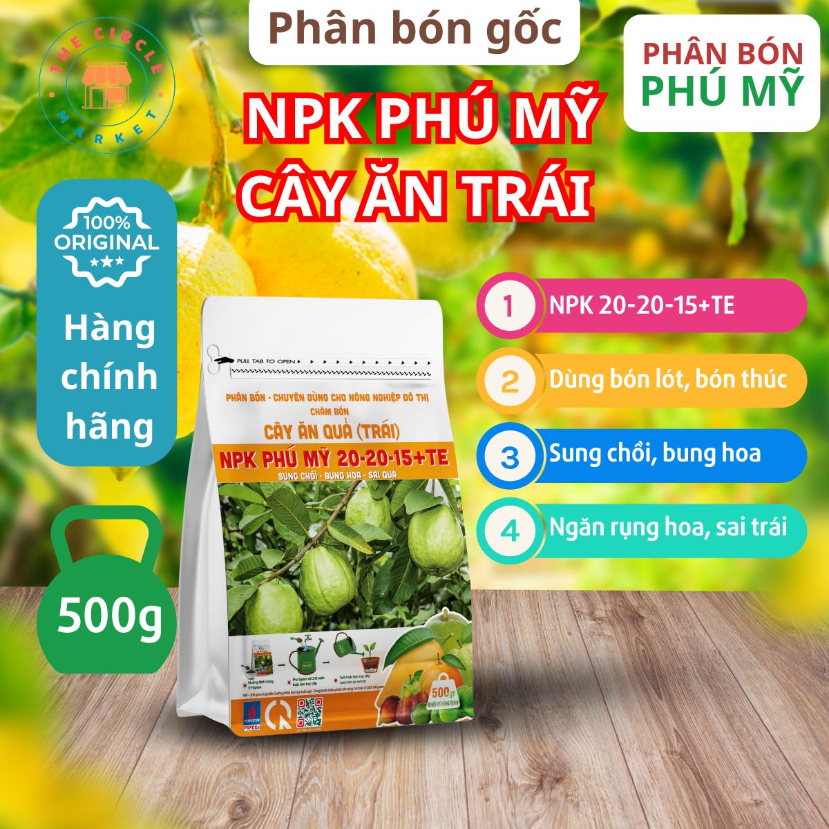 Phân Bón NPK Đạm Phú Mỹ Cho Cây Ăn Quả 20-20-15+TE túi 500g