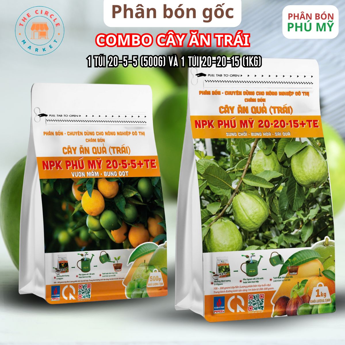 Combo 2 túi phân Đạm Phú Mỹ cho cây ăn trái (500g + 1Kg)