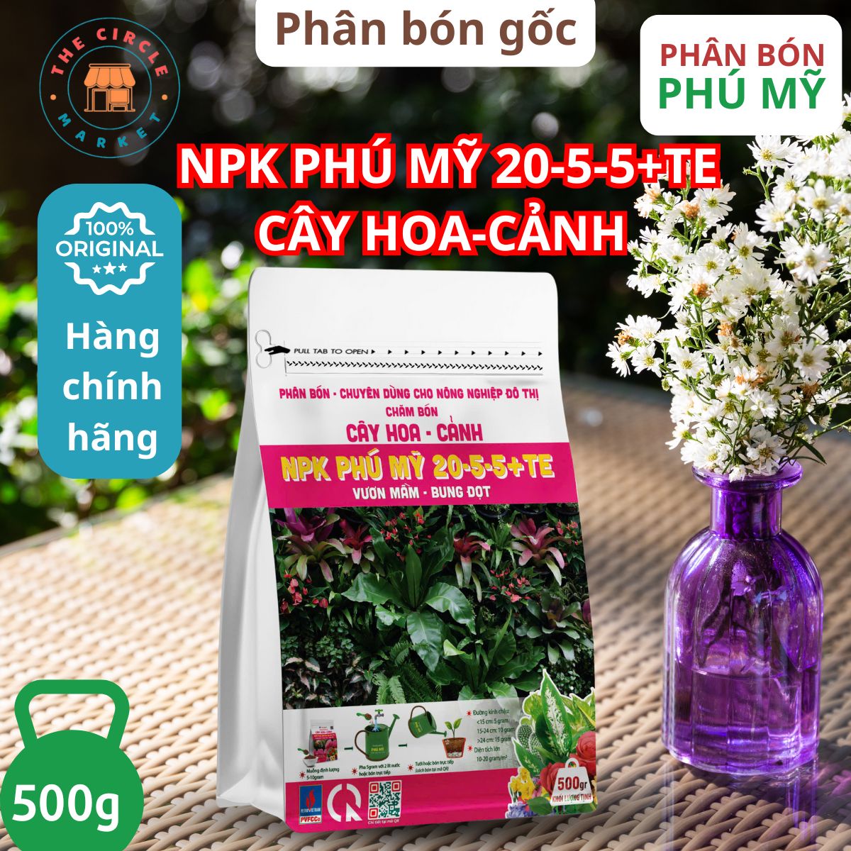 Phân NPK Đạm Phú Mỹ 20-5-5+TE cho cây hoa cảnh (500g)