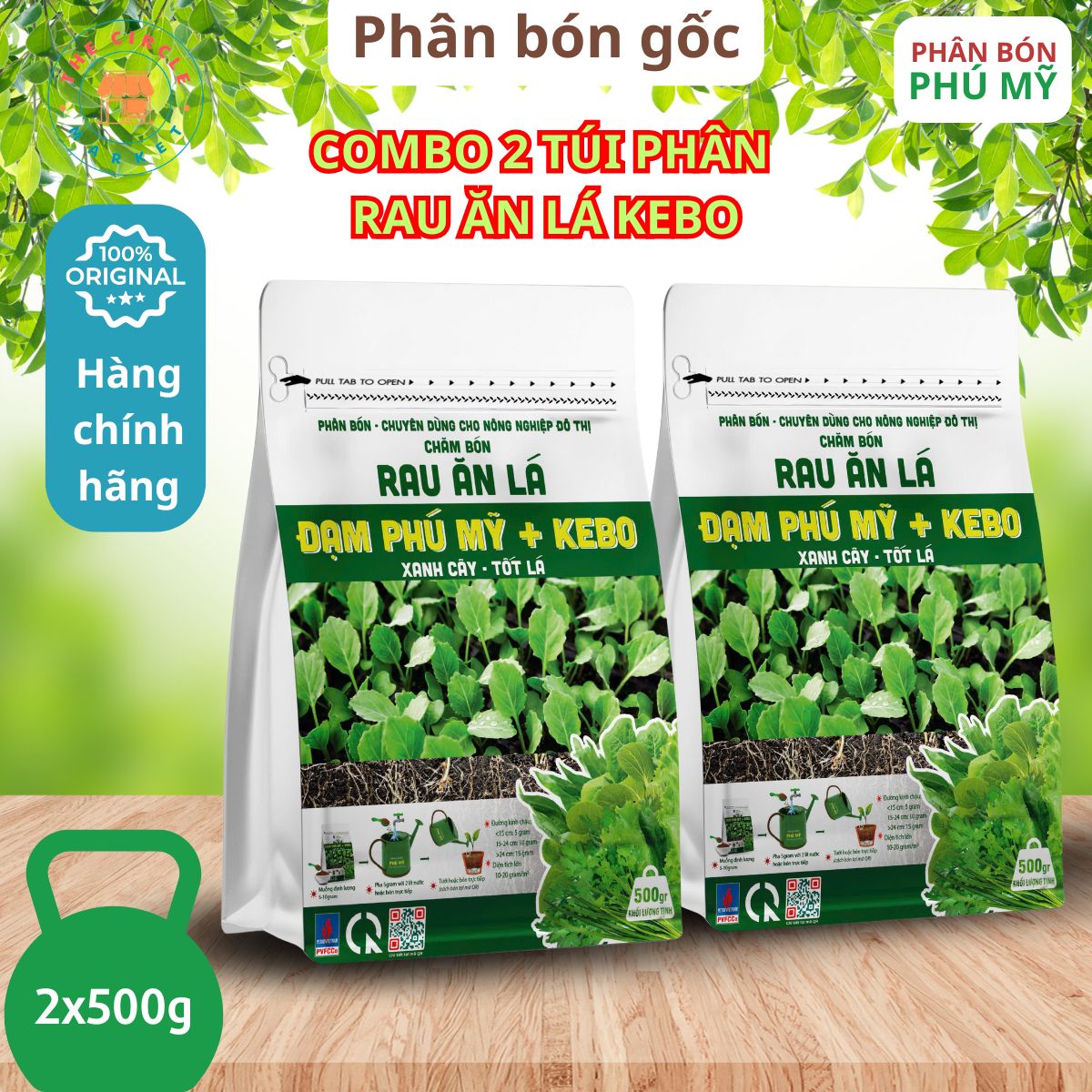 Combo 2 túi phân Đạm Phú Mỹ cho rau ăn lá + KEBO (2x500g)