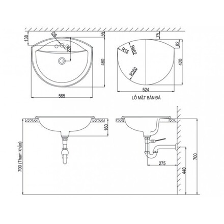 Bản vẽ bồn rửa mặt lavabo INAX L-2396V