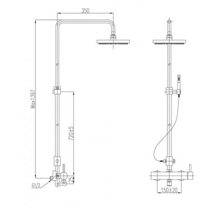 Bản vẽ kỹ thuật vòi cây sen tắm INAX BFV-70S