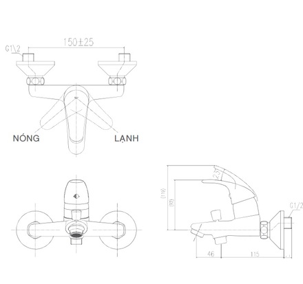 Bản vẽ kỹ thuật Vòi sen tắm nóng lạnh INAX BFV-1303S-4C