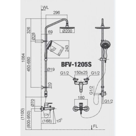 Bản vẽ sen cây INAX BFV-1205S nóng lạnh