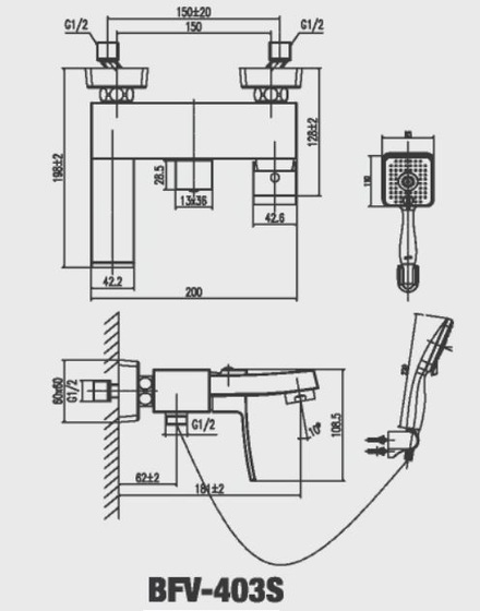 Bản vẽ vòi hoa sen tắm Inax BFV 403S