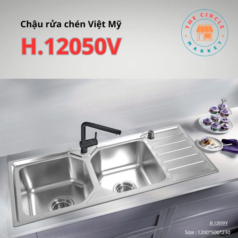 Chậu rửa chén Inox 201 Việt Mỹ H.12050V